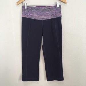 Lululemon Gather &‎ Crow Crop Back Slit Space Dye Purple Leggings Womens 8